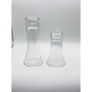 Vintage Clear Glass Taper Candle Holder Set Flared Bell Shape 7" and 5.25" Pair